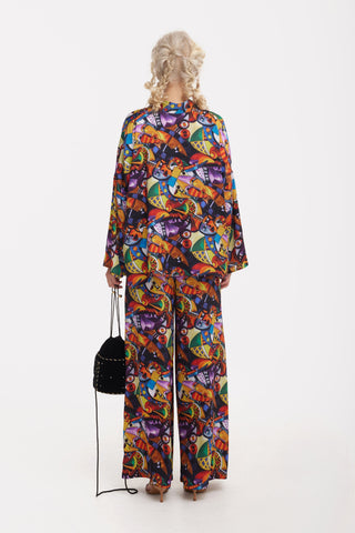 Abstract Print Cupro Blouse & Palazzo Trousers Co-Ord Set - Julia Allert