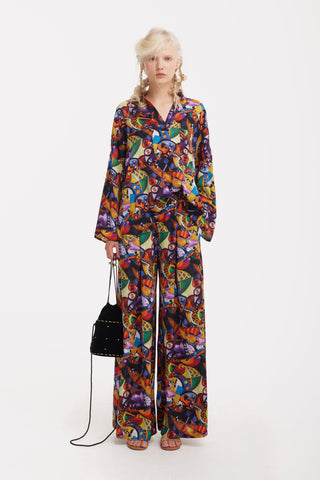 Abstract Print Cupro Blouse & Palazzo Trousers Co-Ord Set - Julia Allert