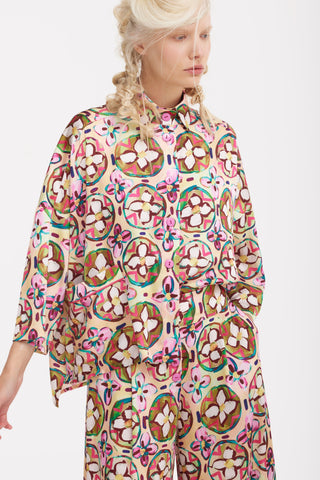 Abstract Print Satin Shirt & Wide Leg Trousers Co-Ord Set - Julia Allert