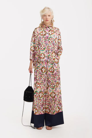 Abstract Print Satin Shirt & Wide Leg Trousers Co-Ord Set - Julia Allert