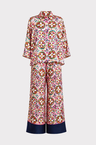 Abstract Print Satin Shirt & Wide Leg Trousers Co-Ord Set - Julia Allert