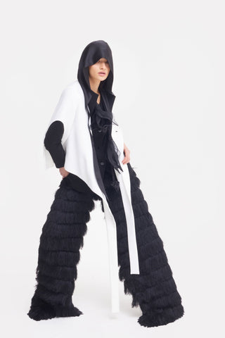 Architectural Asymmetrical Hooded Jacket – Black White - Julia Allert