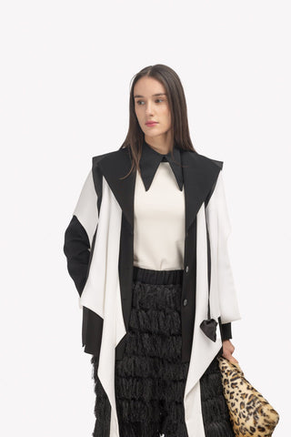 Architectural Asymmetrical Hooded Jacket – Black White - Julia Allert