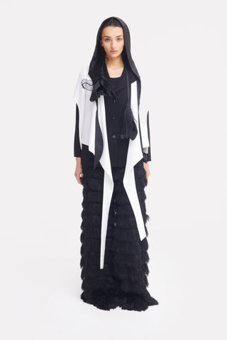 Architectural Asymmetrical Hooded Jacket – Black White - Julia Allert