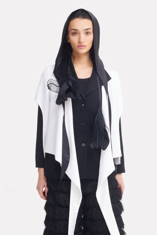 Architectural Asymmetrical Hooded Jacket – Black White - Julia Allert