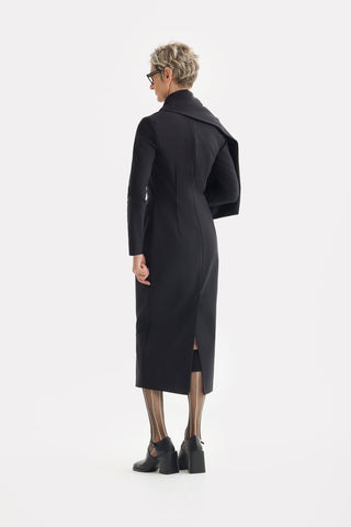 Architectural Cape Sheath Midi Dress Black - Julia Allert
