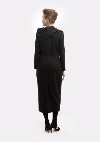Architectural Cape Sheath Midi Dress Black - Julia Allert