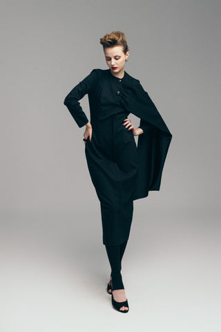 Architectural Cape Sheath Midi Dress Black - Julia Allert