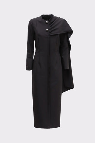 Architectural Cape Sheath Midi Dress Black - Julia Allert