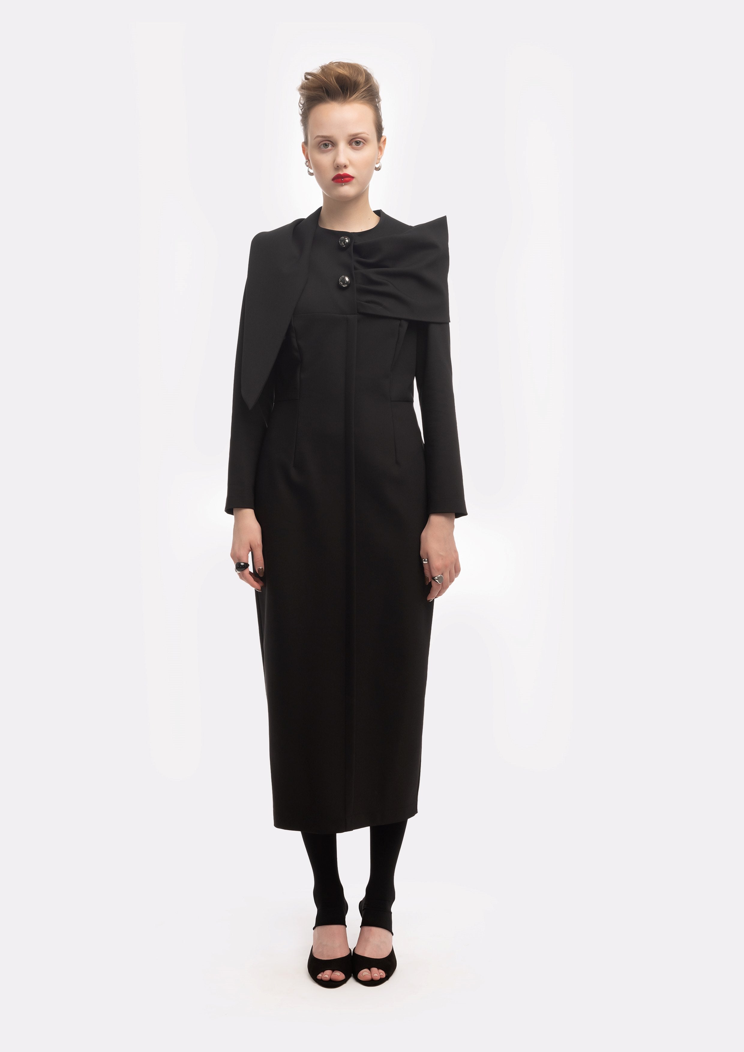 Architectural Cape Sheath Midi Dress Black M Architectural Cape Sheath Midi Dress Black M