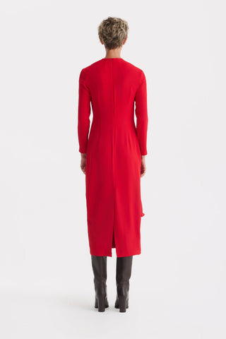 Architectural Cape Sheath Midi Dress Red - Julia Allert
