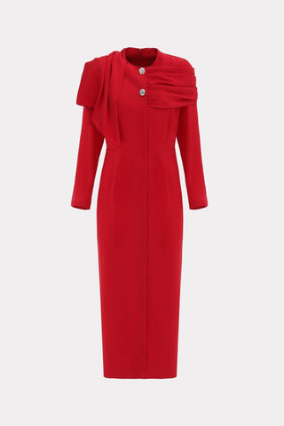 Architectural Cape Sheath Midi Dress Red - Julia Allert