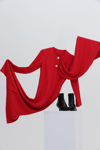 Architectural Cape Sheath Midi Dress Red - Julia Allert