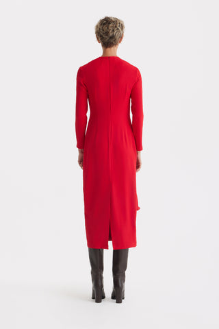 Architectural Cape Sheath Midi Dress Red