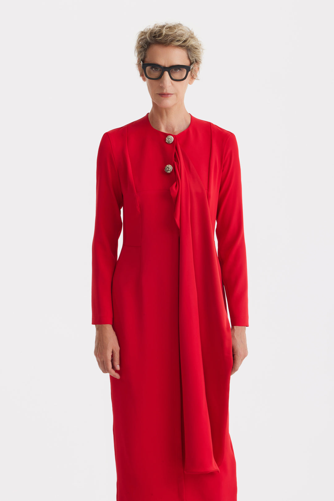 midi dress cape Architectural Cape Sheath Midi Dress Red XS