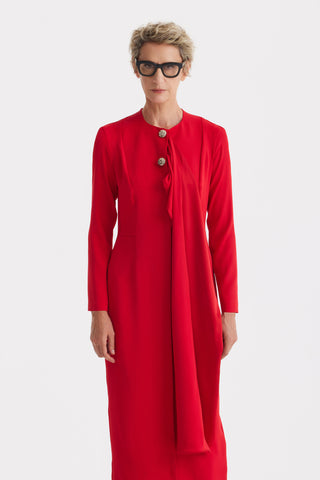 Architectural Cape Sheath Midi Dress Red
