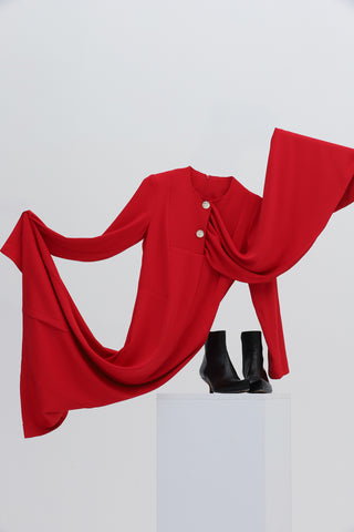 Architectural Cape Sheath Midi Dress Red