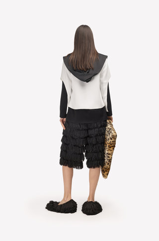 Evening Textured Fringe Bermuda Shorts - Black