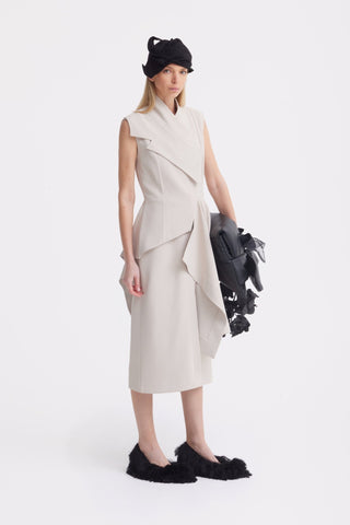 Architectural Draped Midi Dress – Beige - Julia Allert