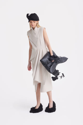 Architectural Draped Midi Dress – Beige - Julia Allert
