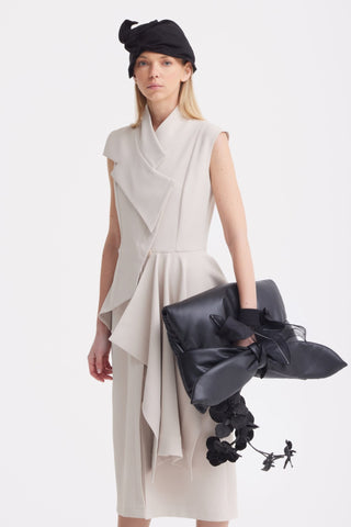 Architectural Draped Midi Dress – Beige - Julia Allert