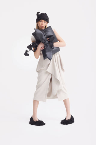 Architectural Draped Midi Dress – Beige - Julia Allert