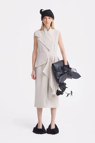 Architectural Draped Midi Dress – Beige
