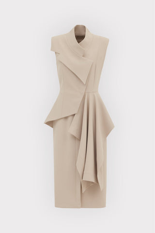 Architectural Draped Midi Dress – Beige - Julia Allert