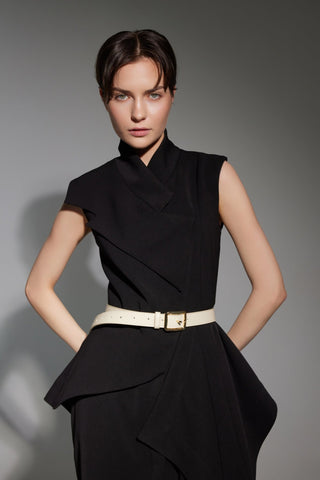 Architectural Draped Midi Dress – Black - Julia Allert