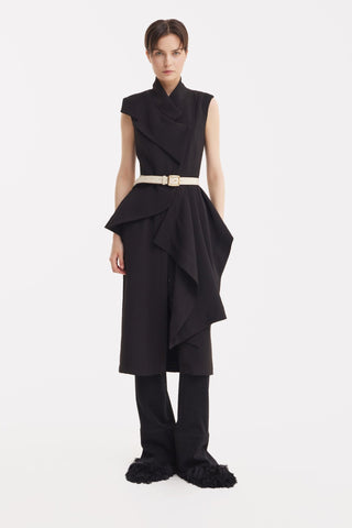 Architectural Draped Midi Dress – Black - Julia Allert
