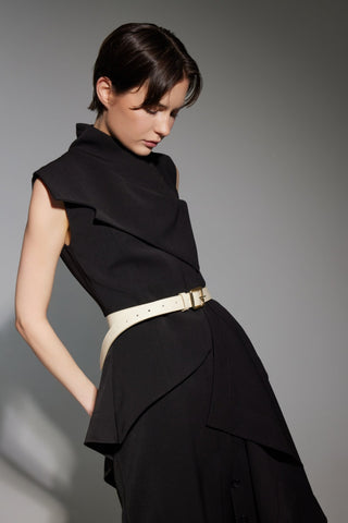 Architectural Draped Midi Dress – Black - Julia Allert