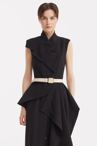 Architectural Draped Midi Dress – Black - Julia Allert