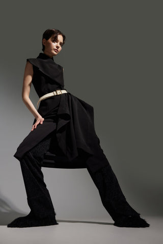 Architectural Draped Midi Dress – Black - Julia Allert
