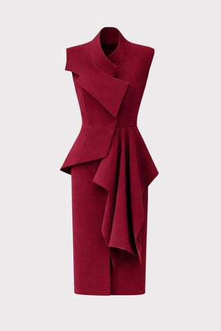 Architectural Draped Midi Dress – Burgundy - Julia Allert