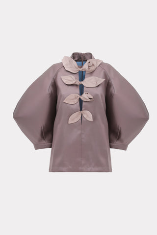 Architectural Satin Blouse With Sculptural Knots – Taupe