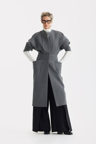 Architectural Wool-Effect Coat With Large Pockets Grey - Julia Allert