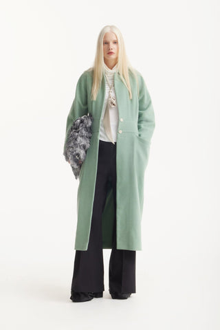 Architectural Wool-Effect Coat With Large Pockets Mint Green - Julia Allert
