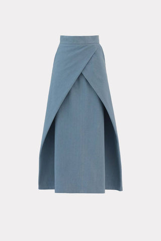 Architectural Wrap-Effect Midi Skirt – Dusty Blue