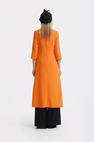 Art-Inspired Semi-Fitted Three-Quarter Sleeves Dress – Orange