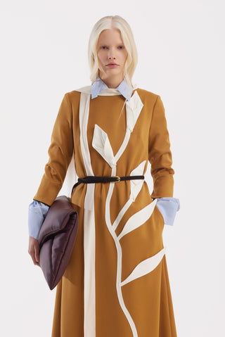 Art-Inspired Semi-Fitted Three-Quarter Sleeves Dress - Mustard - Julia Allert