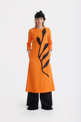 Art-Inspired Semi-Fitted Three-Quarter Sleeves Dress – Orange - Julia Allert