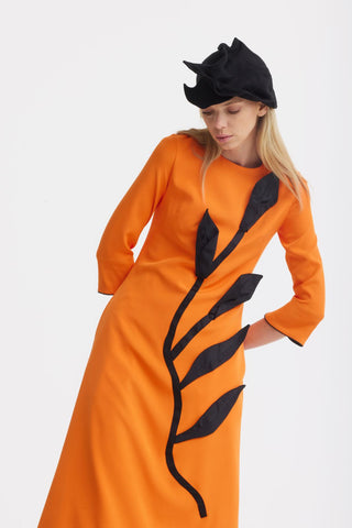 Art-Inspired Semi-Fitted Three-Quarter Sleeves Dress – Orange