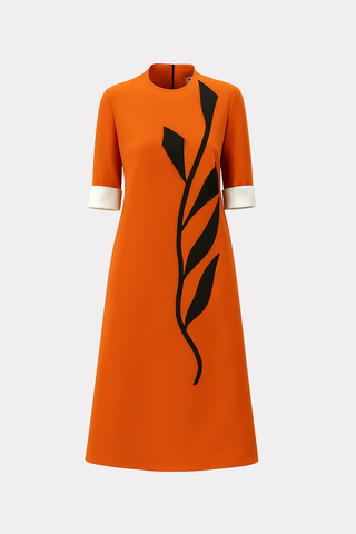 Art-Inspired Semi-Fitted Three-Quarter Sleeves Dress – Orange