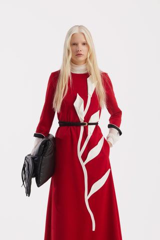 Art-Inspired Semi-Fitted Three-Quarter Sleeves Dress - Red - Julia Allert