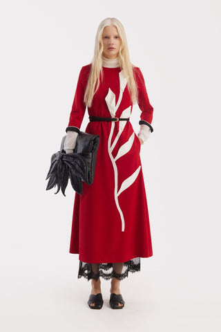 Art-Inspired Semi-Fitted Three-Quarter Sleeves Dress - Red - Julia Allert