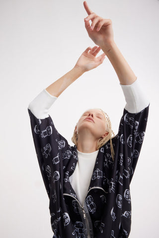 Art Print Bomber Jacket & Wide-Leg Palazzo Co-Ord Set – Black - Julia Allert