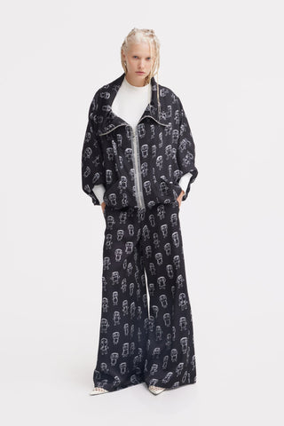 Art Print Bomber Jacket & Wide-Leg Palazzo Co-Ord Set – Black - Julia Allert
