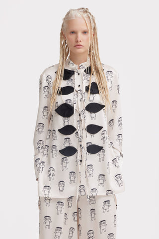 Art Print Longline Blouse & Wide-Leg Co-Ord Set – Ivory - Julia Allert