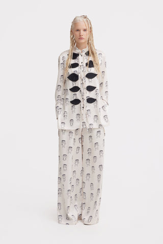 Art Print Longline Blouse & Wide-Leg Co-Ord Set – Ivory - Julia Allert