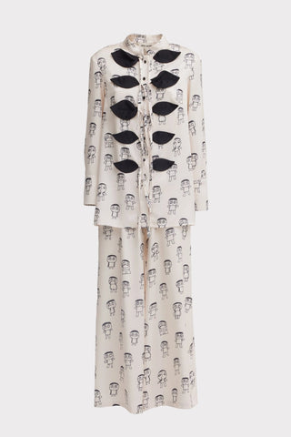 Art Print Longline Blouse & Wide-Leg Co-Ord Set – Ivory - Julia Allert